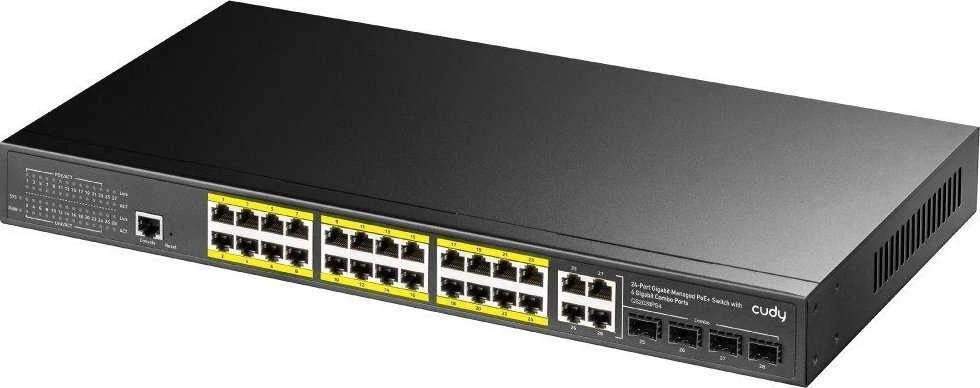 Šakotuvas Valdomas komutatorius - Cudy GS2028PS4 L2 Gigabit Ethernet PoE 1U Juodas