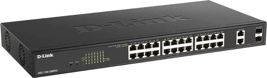 Šakotuvas D-Link | DGS-1100 serijos gigabitiniai išmanieji valdomi jungikliai | DGS-1100-26MPV2 | Tvarkoma L2 | Stalinis/montuojamas ant stovo