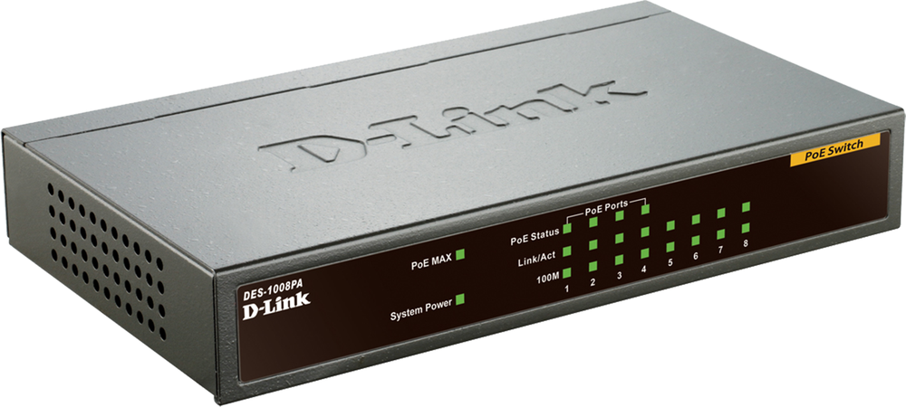 Šakotuvas D-LINK 8 prievadų Layer2 PoE greitasis eterneto jungiklis