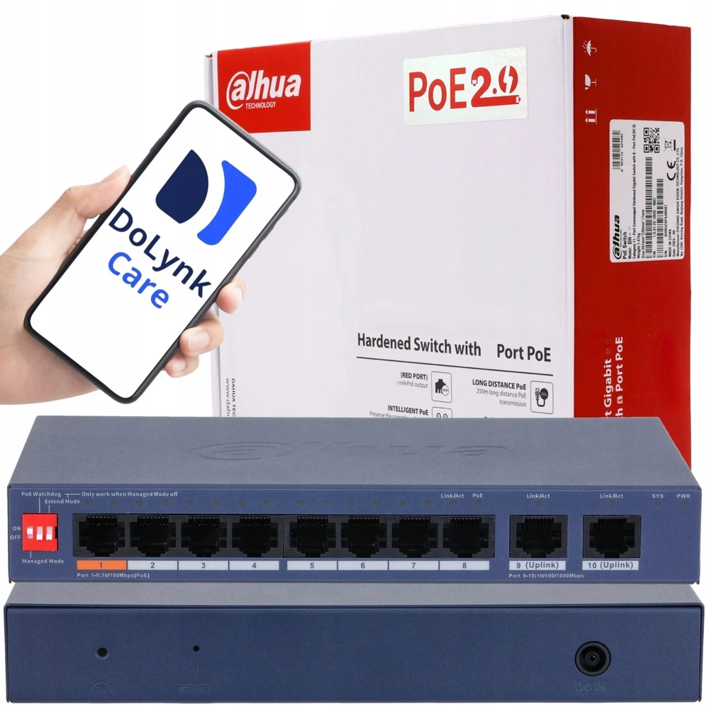 Šakotuvas SWITCH POE CS4010-8ET2GT-60 8 PRIEVADŲ DAHUA