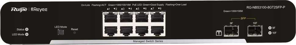 Šakotuvas Ruijie Reyee Ruijie SWITCH POE RG-NBS3100-8GT2SFP-P 8 PRIEVADŲ REYEE