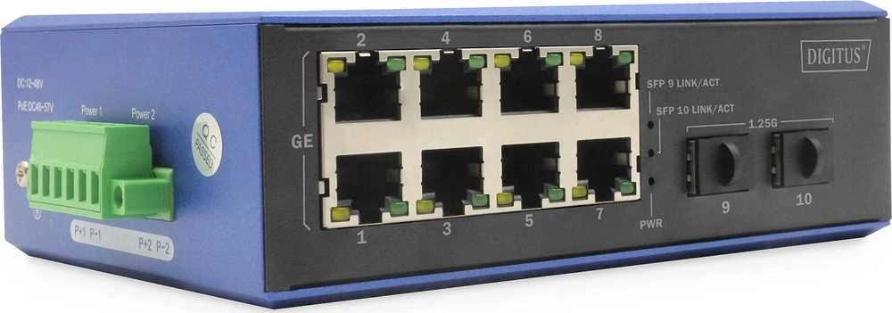 Šakotuvas Switch Digitus Przemysłowy 8 2-portowy Gigabit Ethernet DN-651150