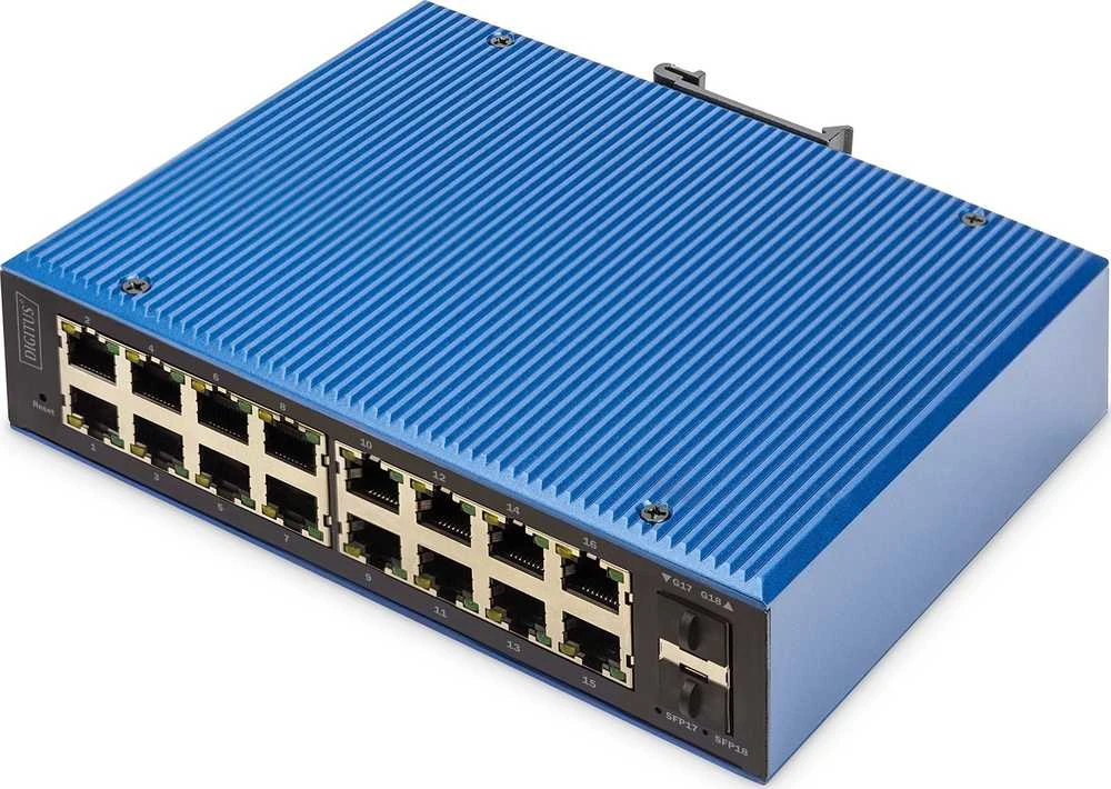 Šakotuvas „Digitus Industrieller“ 16+2 prievadų valdomas L2 gigabito Ethernet PoE komutatorius
