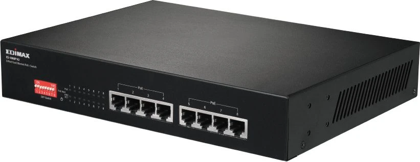 Šakotuvas StarTech Edimax technologija Edimax 8x 10/100 PoE+ jungiklis, 802.3at/af, 130W biudžetas (30W/prievadas), DIP jungiklis