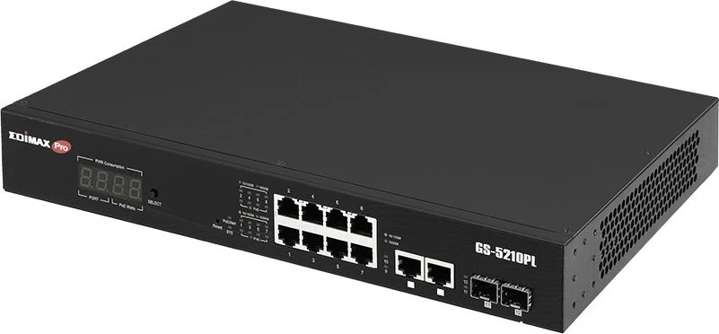 Šakotuvas Edimax Technology EDIMAX 12 Port Gigabit PoE Switch 2 RJ45/2 SFP Combo Jungtys