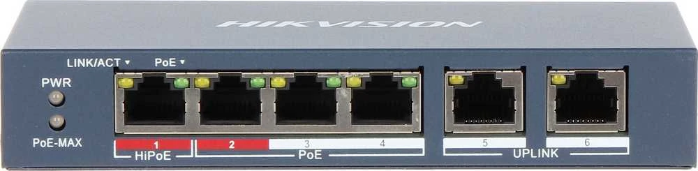 Šakotuvas SWITCH POE DS-3E0106HP-E 4 PRIEVADŲ Hikvision