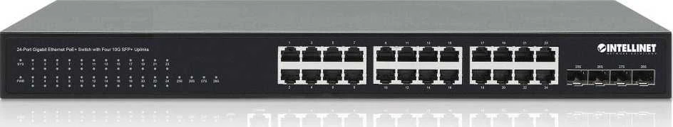 Šakotuvas „Intellinet 561761“ komutatorius, gigabito, 24x RJ45, „PoE+“, 370W, 4x SFP+, 10GbE Uplink