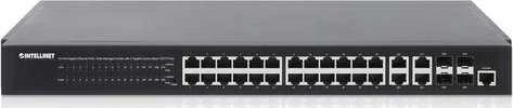 Šakotuvas „Intellinet 561426“ komutatorius su 24 RJ45 gigabito POE+ prievadais, 370 W, 4 mišrios SFP/RJ45 jungtys