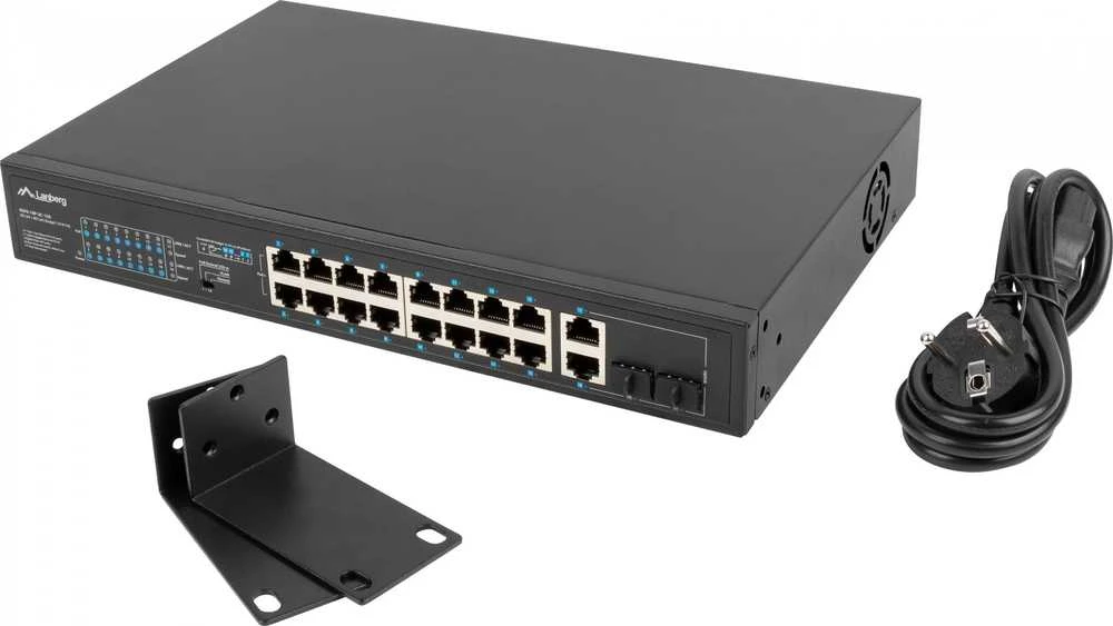 Šakotuvas LANBERG RSFE-16P-2C-250 jungiklis 16x 100Mb PoE+/2x Combo Gigabit 250W nevaldomas