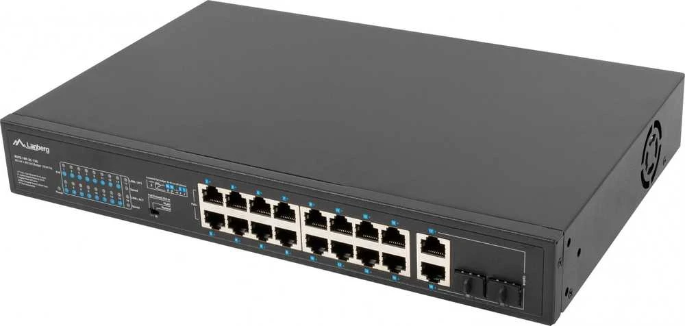 Šakotuvas LANBERG RSFE-16P-2C-250 jungiklis 16x 100Mb PoE+/2x Combo Gigabit 250W nevaldomas