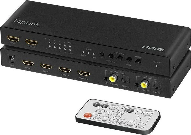 LogiLink Jungiklis 4x2 hdmi, 4k 60hz, su pultu