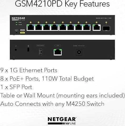 Šakotuvas Switch NETGEAR M4250-9G1F-PoE+ (GSM4210PD-100EUS)