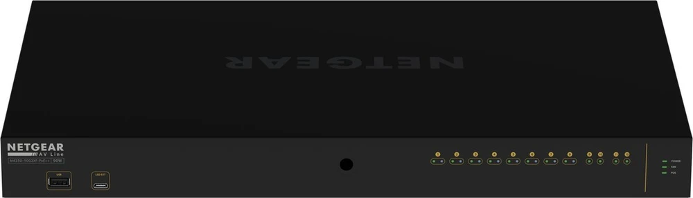 Šakotuvas NETGEAR 12 prievadų AV linija M4250-10G2XF-PoE++ 8x1G Utra90 PoE++ 802.3bt 720W 2x1G 2xSFP+ valdomas jungiklis