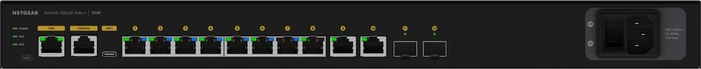 Šakotuvas NETGEAR 12 prievadų AV linija M4250-10G2XF-PoE++ 8x1G Utra90 PoE++ 802.3bt 720W 2x1G 2xSFP+ valdomas jungiklis