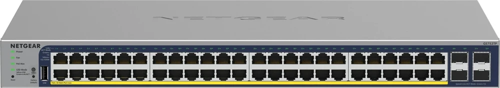 Šakotuvas NETGEAR 52 port GE POE+ Smart Managed Pro Switch su debesų valdymu ir 1 metų Insight prenumerata Gs752Tp