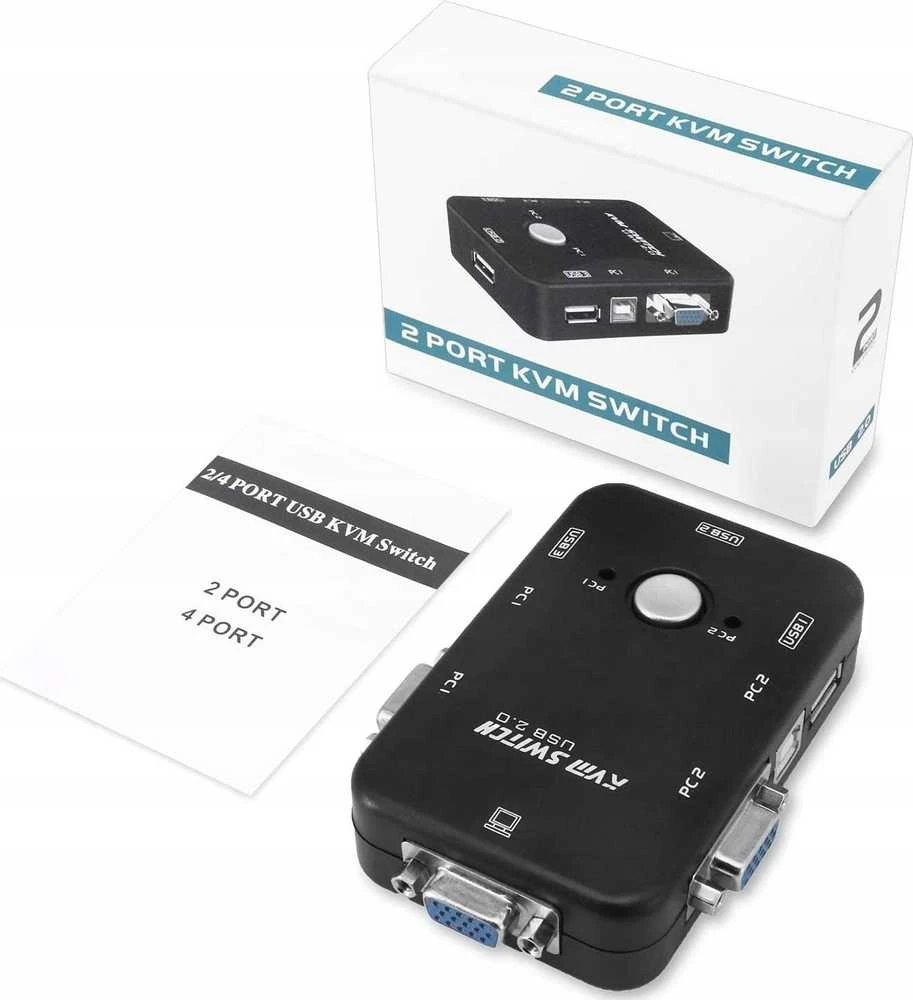 Pawonik jungiklis KVM VGA SWITCH 2X1 SWITCH 3XUSB HUB BOX