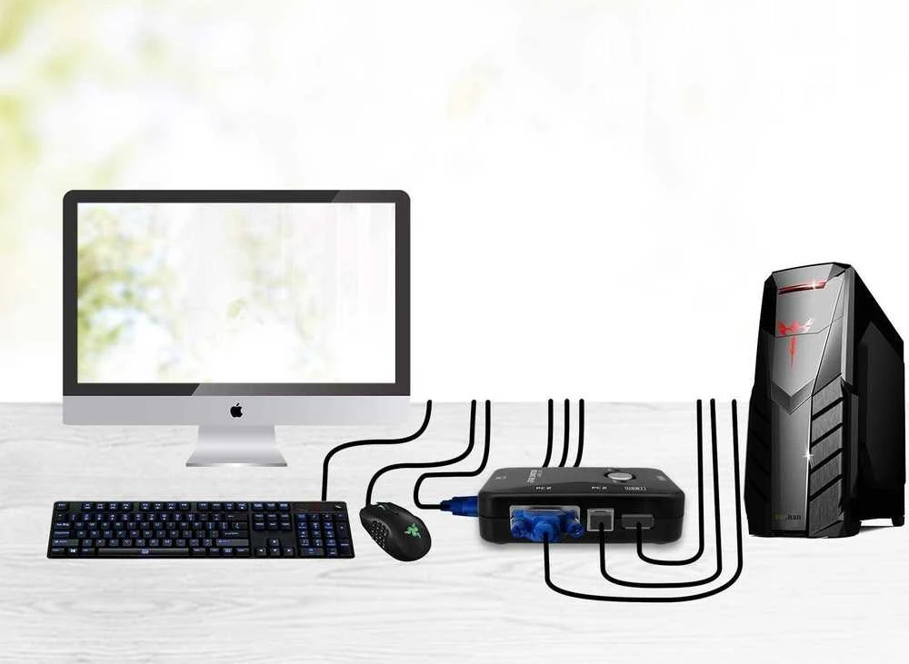 Pawonik jungiklis KVM VGA SWITCH 2X1 SWITCH 3XUSB HUB BOX