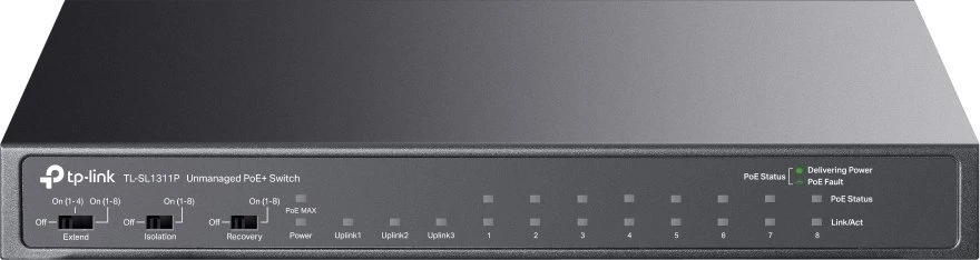Šakotuvas TP-LINK | 8 prievadų 10/100 Mbps+3 prievadų Gigabit stalinio kompiuterio jungiklis su 8 prievadų PoE+ | TL-SL1311P | Nevaldomas | Darbalaukis | 60 mėn.