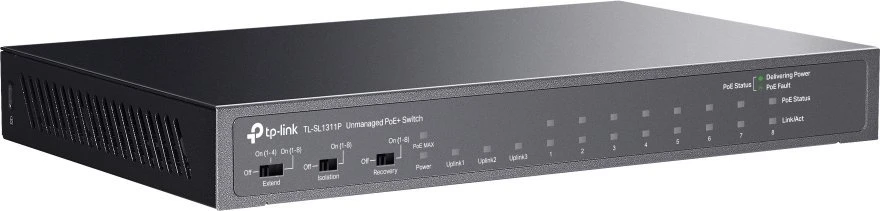 Šakotuvas TP-LINK | 8 prievadų 10/100 Mbps+3 prievadų Gigabit stalinio kompiuterio jungiklis su 8 prievadų PoE+ | TL-SL1311P | Nevaldomas | Darbalaukis | 60 mėn.