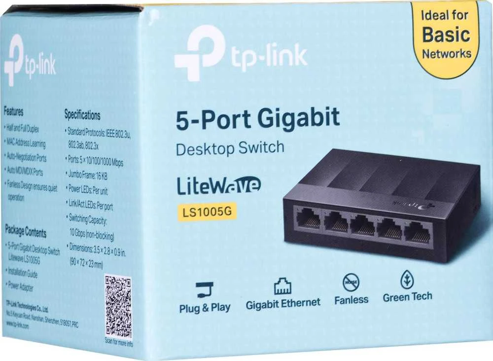 Šakotuvas TP-LINK LiteWave 5 prievadų Gigabit Desktop Switch 5 Gigabit RJ45 Ports Desktop Plastikinis dėklas