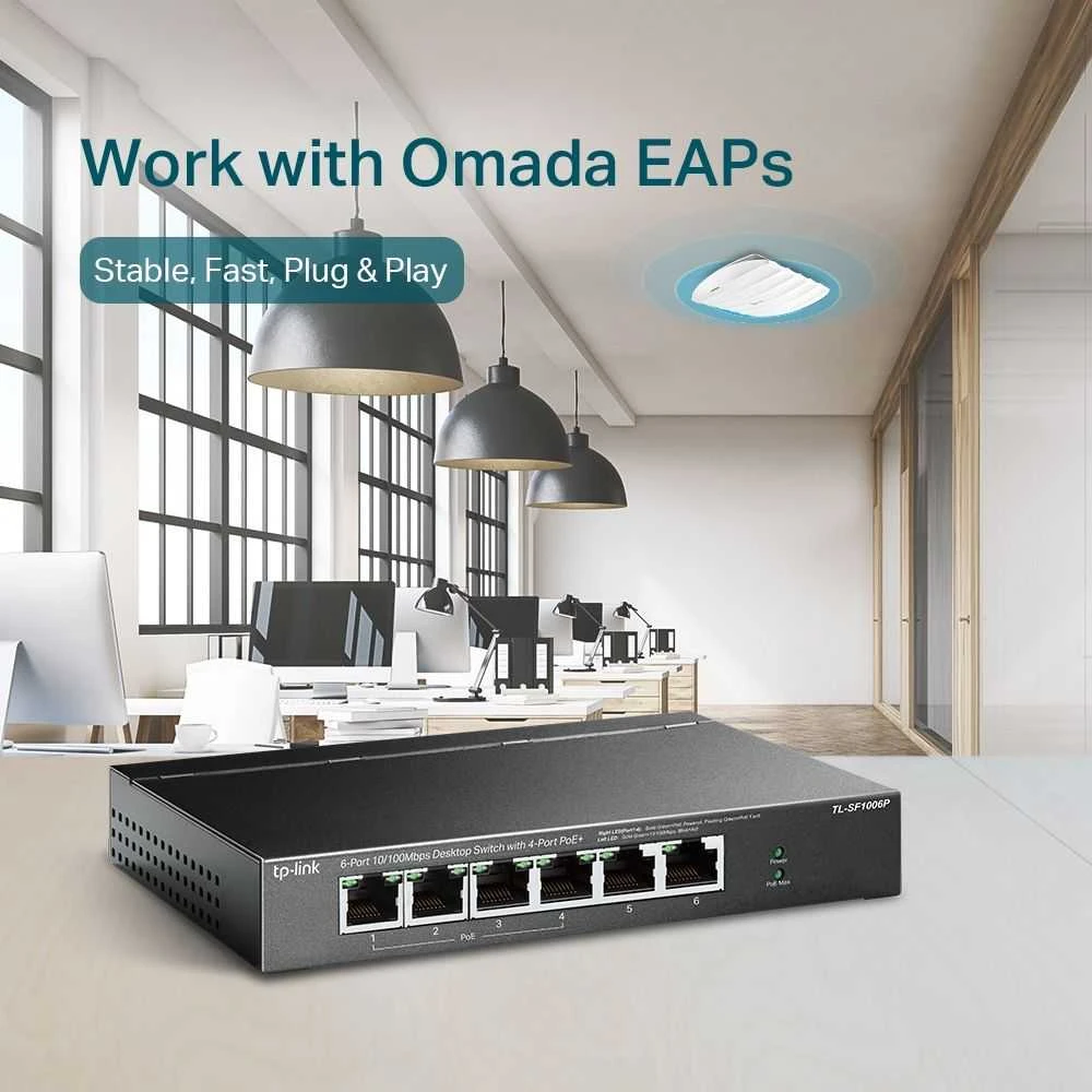 Šakotuvas TP-Link 6-PORT POE+ FE DESKTOP SWITCH - .