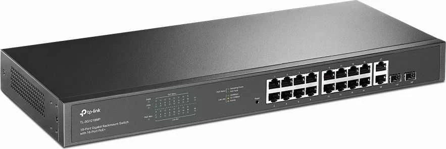 18 prievadų gigabitinis POE komutatorius – su 16 prievadų POE+