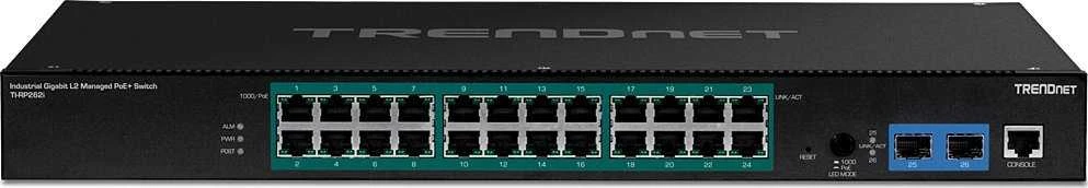 Šakotuvas TRENDnet 26-Port Industr. Gigabit L2 valdomas PoE+ stovo laikiklis