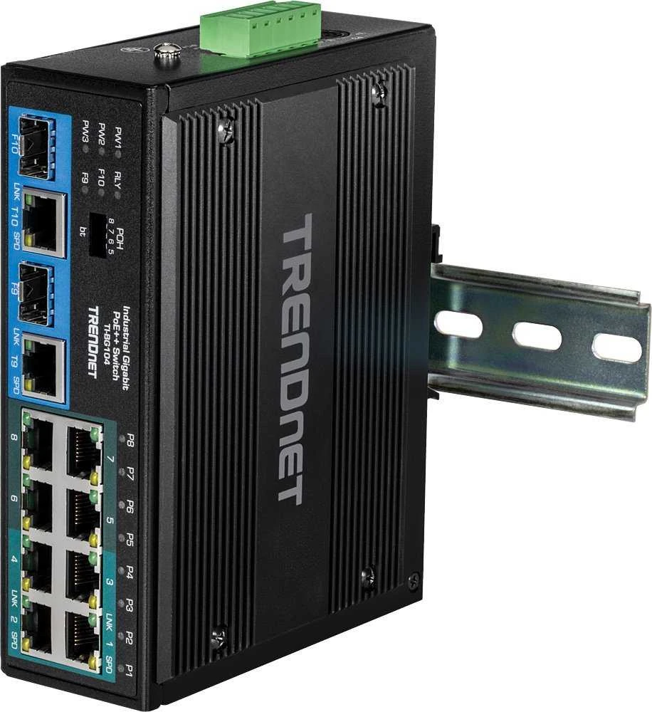 Šakotuvas Switch TRENDnet TI-BG104 10-portowy pramoninis Gigabit PoE DIN Rail niezarządzany