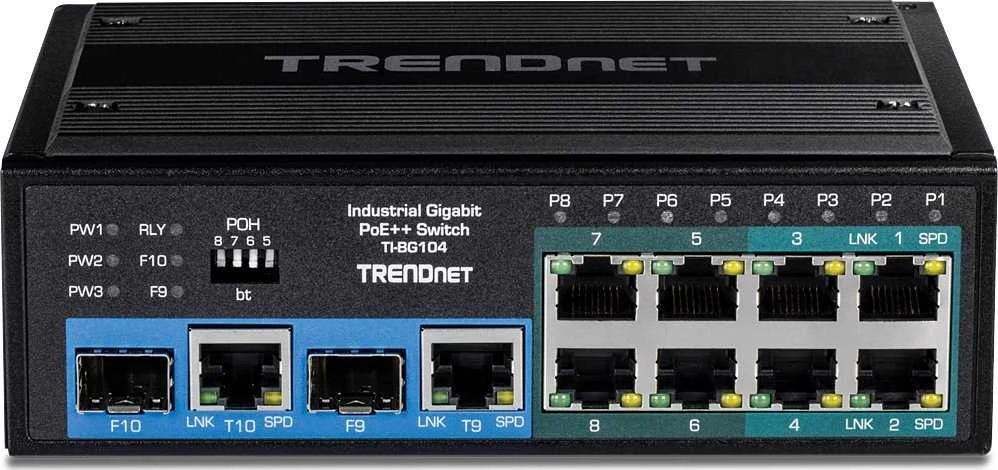 Šakotuvas Switch TRENDnet TI-BG104 10-portowy pramoninis Gigabit PoE DIN Rail niezarządzany
