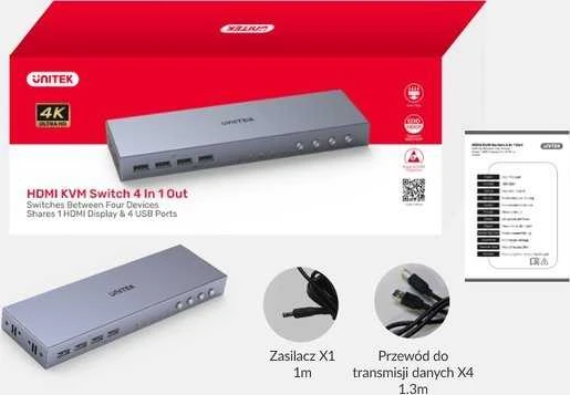 Unitek KVM Switch 4K HDMI 2.0 4-in 1-out +USB