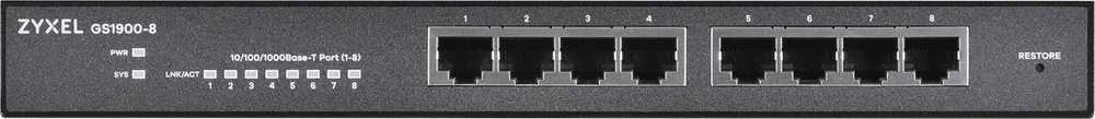 Šakotuvas ZYXEL GS1900-8 V2, 8 PORT GBE L2 SMART SWITCH, DESKTOP, FANLESS (5Y WARRANTY)