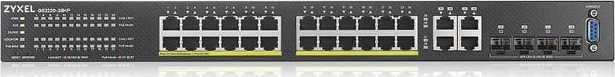 Šakotuvas Zyxel GS2220-28HP 28 prievadų L2 valdomas Gigabit PoE jungiklis, 24x gigabit RJ45, 4x gigabit RJ45 / SFP, PoE 375 W