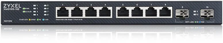 Šakotuvas ZYXEL XMG1915-10E, 8 prievadų 2,5 GBE, 2 SFP+ išmanusis komutatorius, hibridinis režimas, autonominis arba „Nebulaflex“ debesis (5 metų garantija)