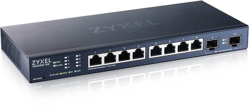 Šakotuvas ZYXEL XMG1915-10E, 8 prievadų 2,5 GBE, 2 SFP+ išmanusis komutatorius, hibridinis režimas, autonominis arba „Nebulaflex“ debesis (5 metų garantija)