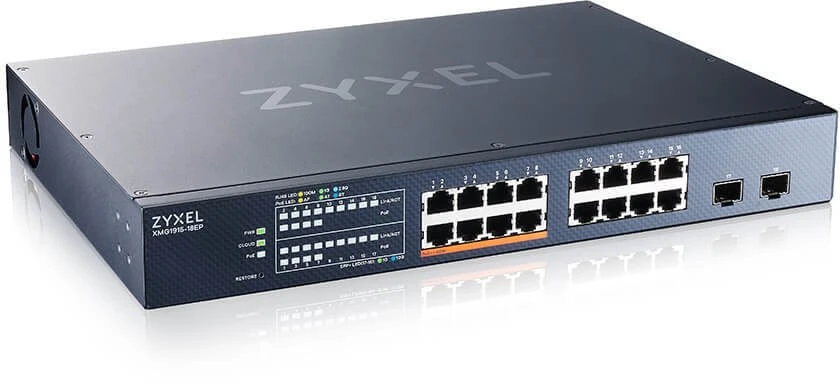 Šakotuvas ZYXEL XMG1915-18EP, 16 prievadų 2,5 GBE, 2 SFP+, 8 POE++ 180 W išmanusis komutatorius, hibridinis režimas, autonominis arba „Nebulaflex“ debesis (5 metų garantija)