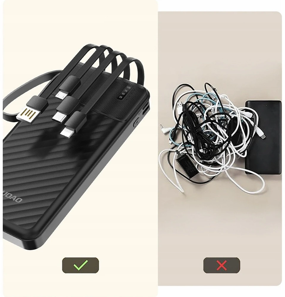 Dudao K11 10000mAh Powerbank su Built-in kabeliss – juodos spalvos