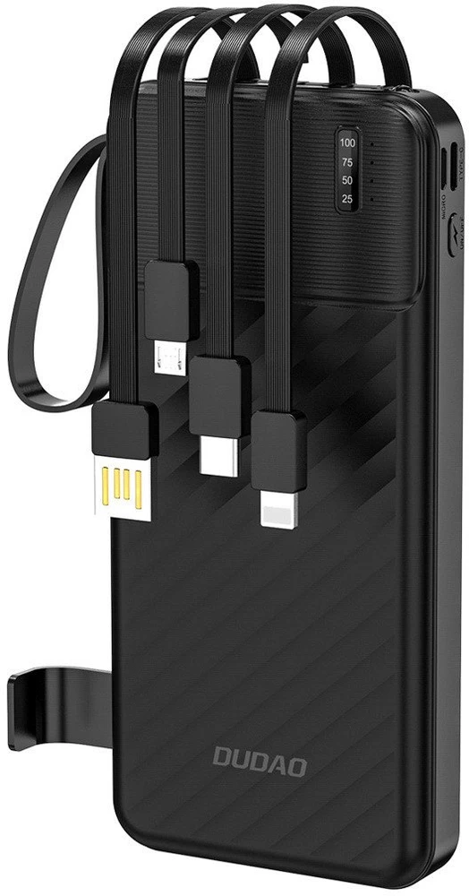 Dudao K11 10000mAh Powerbank su Built-in kabeliss – juodos spalvos