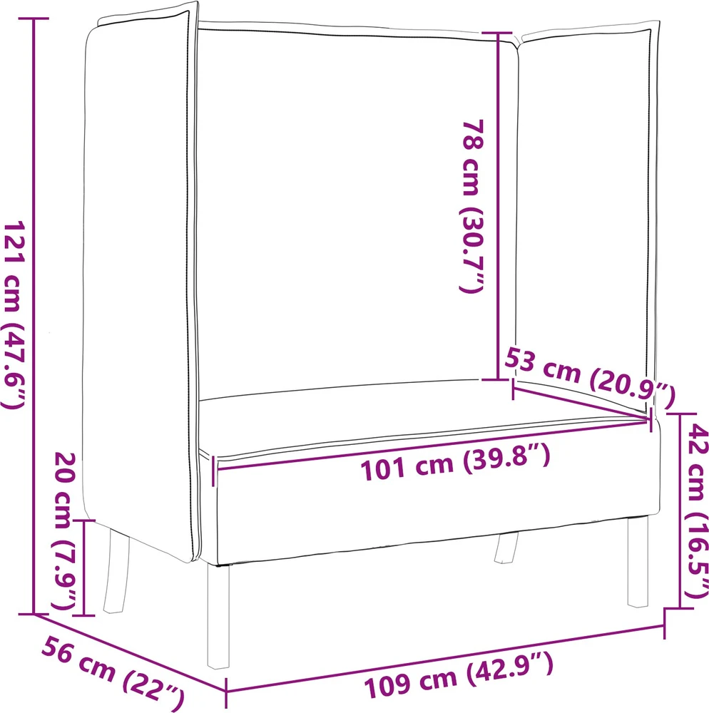 Aukštos nugaros sofa 101cm Juoda audinys