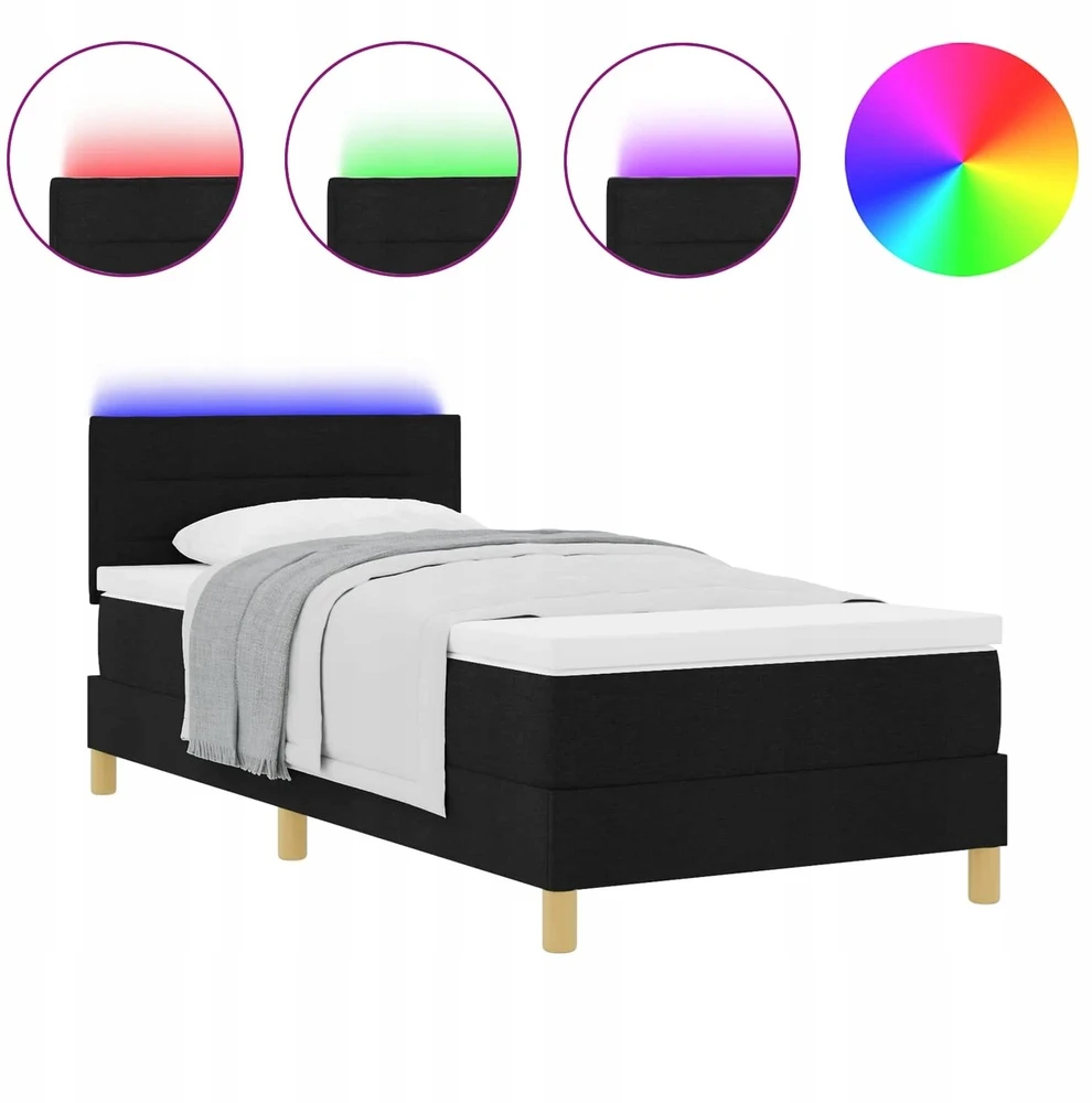 LED Čiužinio Lova su galvūgalio Juodas 100 x 200 cm audinys