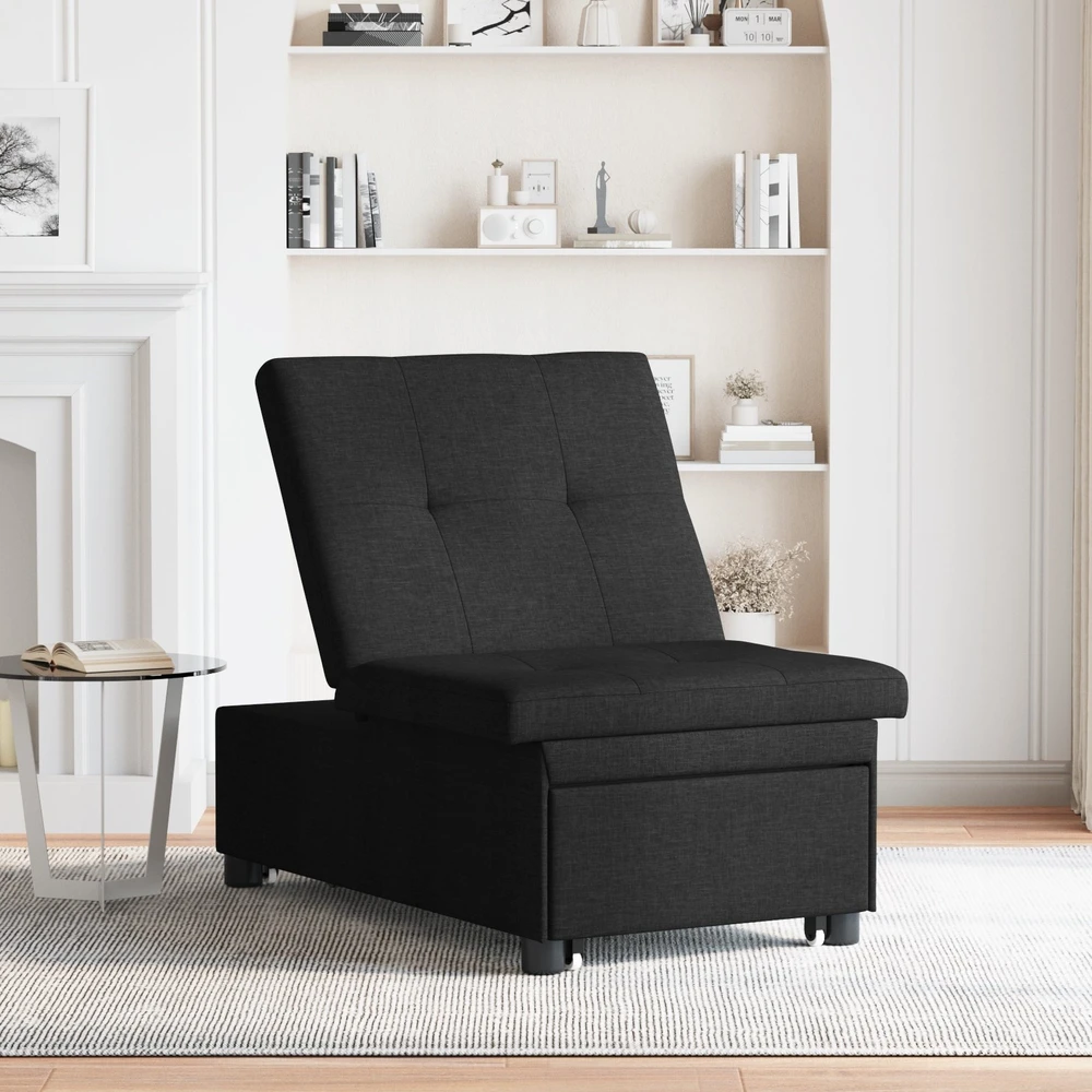 Ištraukiama sofa-lova Juodas 194 x 50 x 82 cm audinys