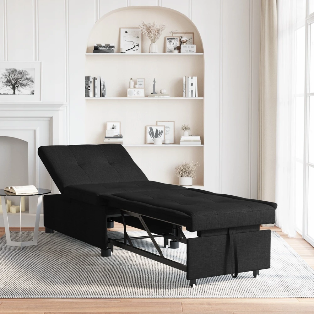 Ištraukiama sofa-lova Juodas 194 x 50 x 82 cm audinys