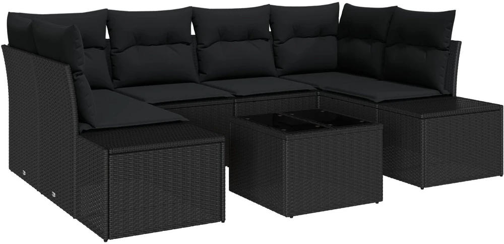 Sodo Sofų Rinkinys 7 vnt. Juoda poliratanas