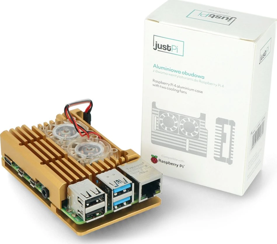 JustPi Raspberry Pi 4 aliuminio korpusas su ventiliatoriais