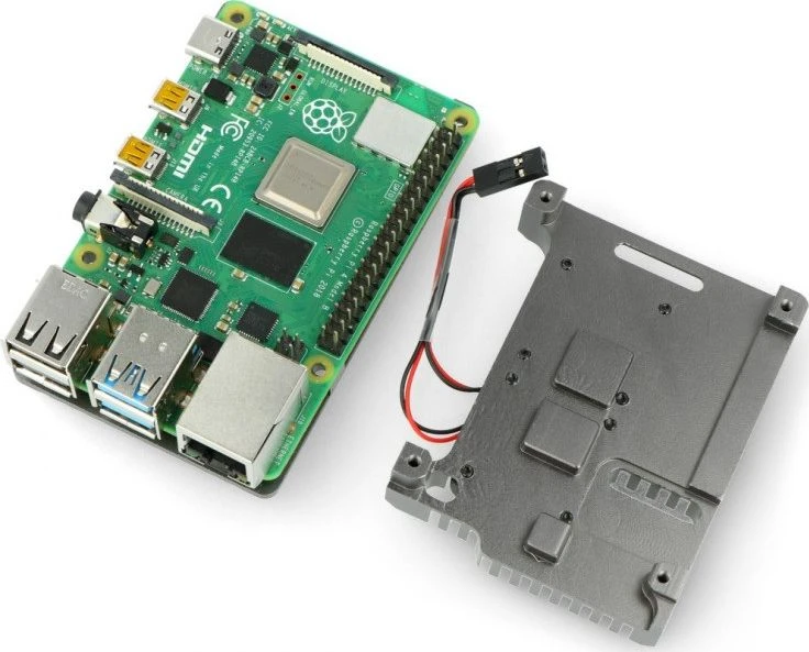 Raspberry Pi 4B korpusas JustPi DNG-16012 su 2 aušinimo ventiliatoriais, metalinis, pilkas