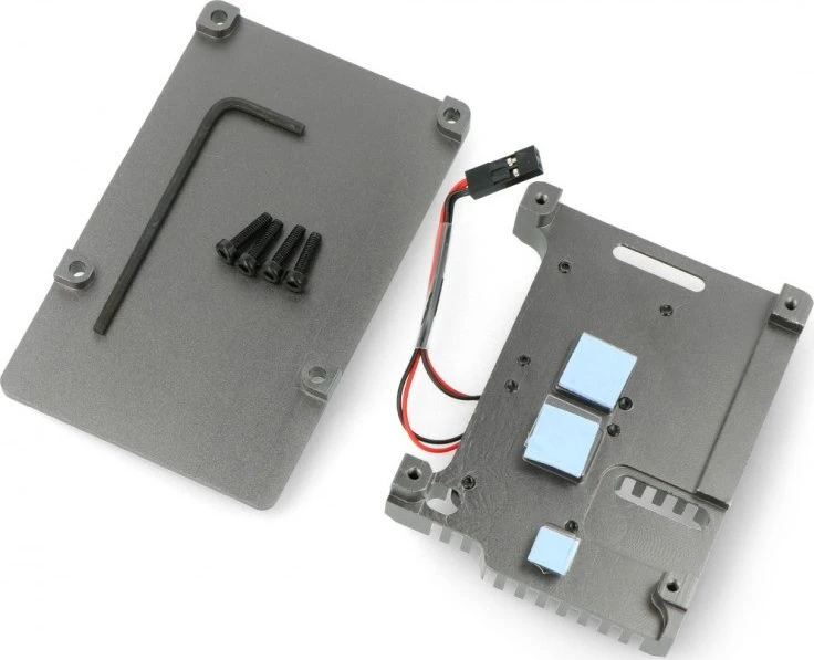 Raspberry Pi 4B korpusas JustPi DNG-16012 su 2 aušinimo ventiliatoriais, metalinis, pilkas