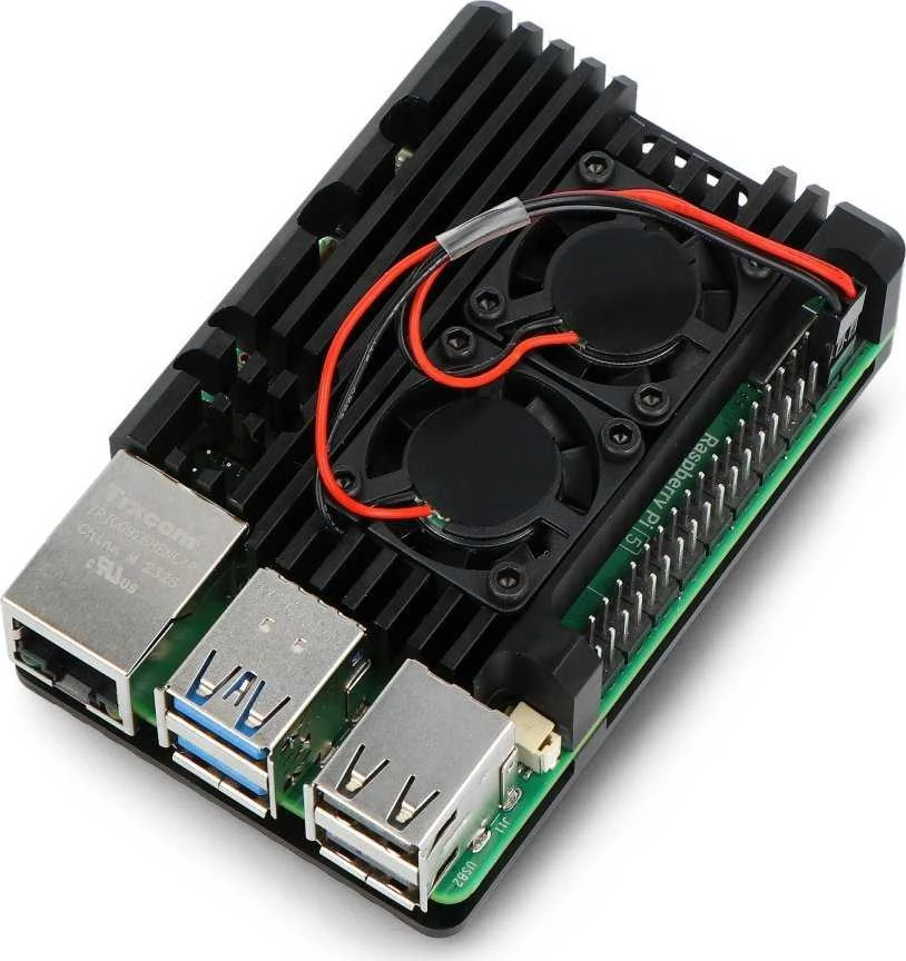 justPi dėklas Raspberry Pi 5 su dviem ventiliatoriais - aliuminis - juodas