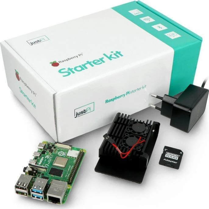 Raspberry Pi 4B WiFi 4GB RAM rinkinys su priedais - korpusas su dviem ventiliatoriais