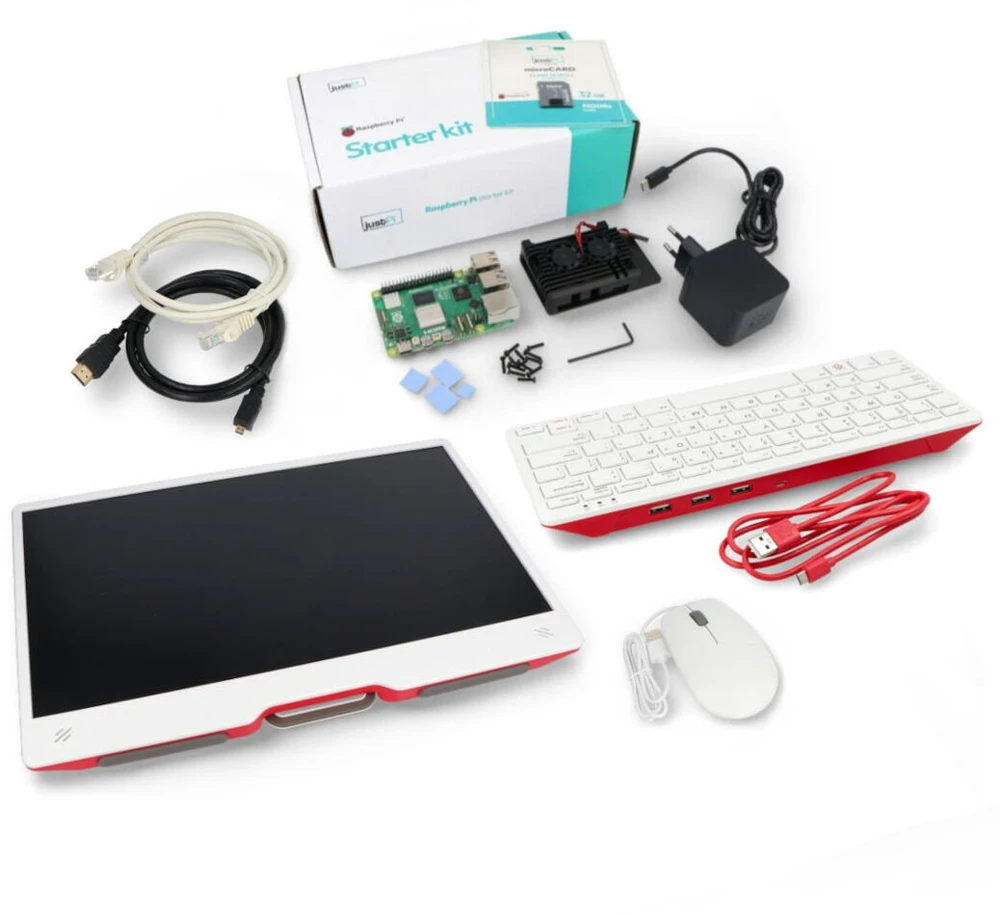 justPi Full Kit – Raspberry Pi 5 WiFi 8 GB RAM + monitorius + 32 GB Micro SD + oficialūs priedai