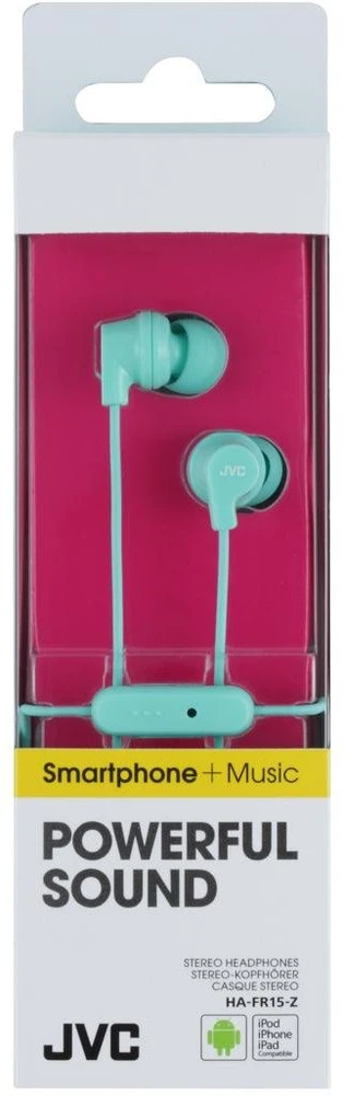 Ausinės JVC HA-FR15-Z-E Colourful inner ear ausinės with remote & mic, su laidu, 8 - 23000 Hz, Calls/Music, 3.3 g, Ausinės, Turquoise
