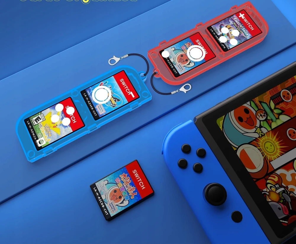 jys Pudełko Dėklas Case Futerał Obudowa Box Na žaidimų kortelėm skirtų Nintendo Switch Oled / Transparentny Mėlynai-raudona